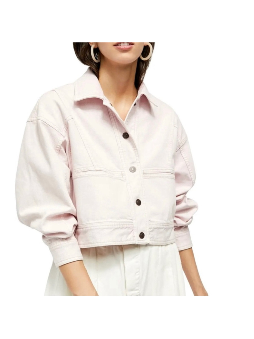 WE THE FREE by FREE PEOPLE Light Pink Denim JEAN JACKET Boxy Crop Fit WOMENS S